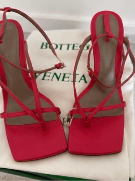 Bottega Veneta Shoes - Bottega Veneta Pink-Red Strappy Square-Toe Heels